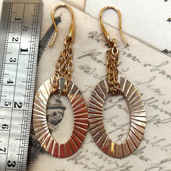 New Long Signed Milor Bronze Italy Rose Yellow Gold Chandelier Pierced Earrings - Picture 2 of 9